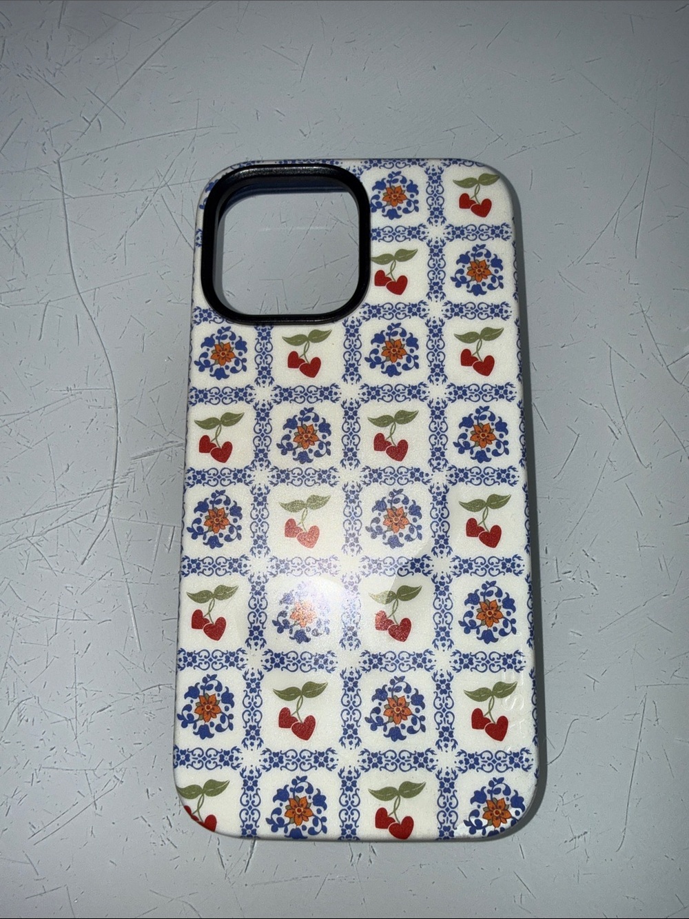 Stylish Cherry Pattern Phone Case - White/Red/Blue